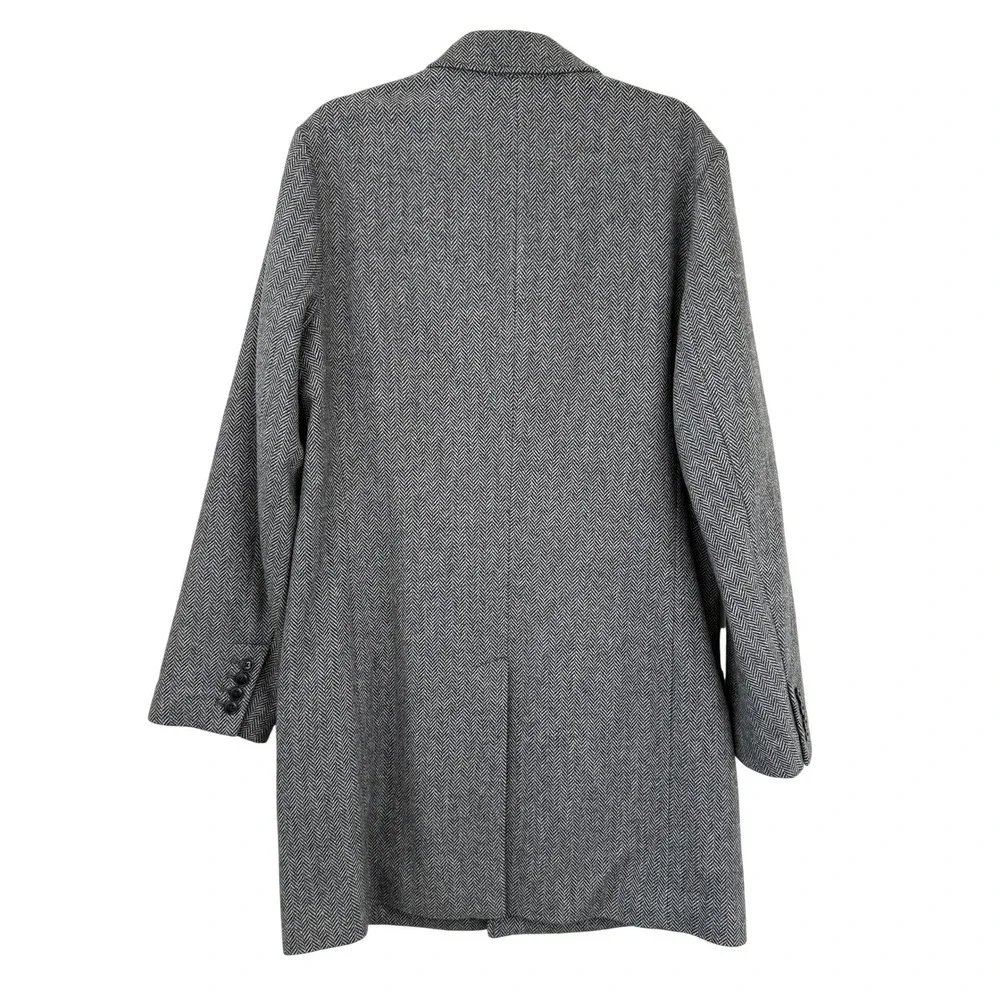 Gap Herringbone Wool Blend Topcoat MEN‎ Medium Grey Black Long Jacket Coat